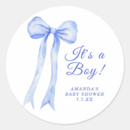 Blå båge Det är en pojke Baby shower Runt Klistermärke