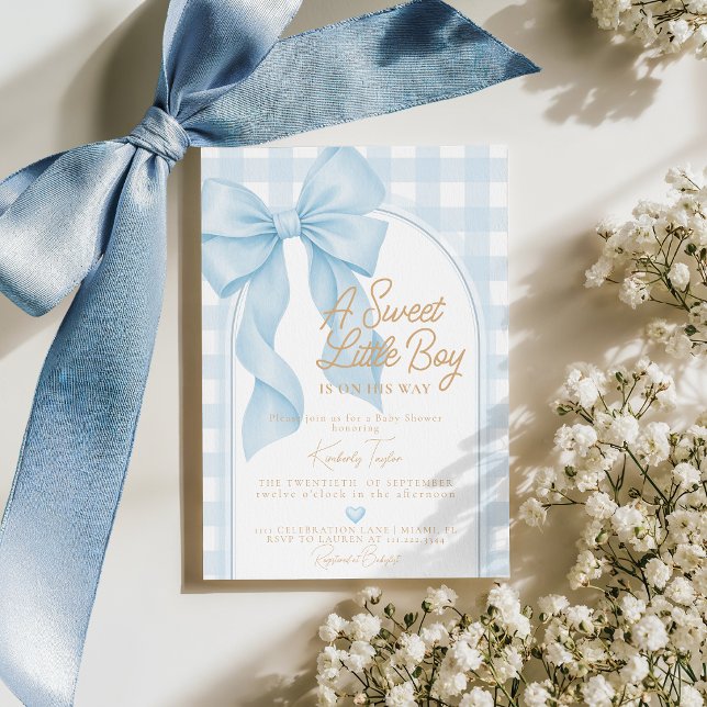 Blå båge En söt liten pojke Baby Shower Inbjudningar (Skapare uppladdad)
