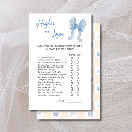 Blå båge Högre eller lägre Baby Shower Spelkort