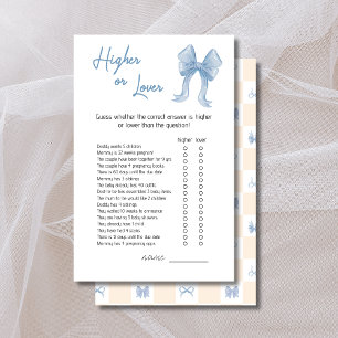 Blå båge Högre eller lägre Baby Shower Spelkort