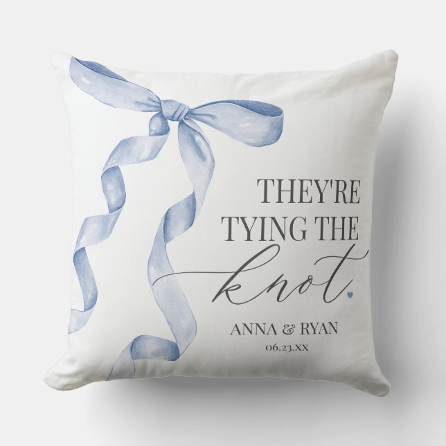 Blå båge knyter knuten bröllopsduschpresent kudde (Framsida)