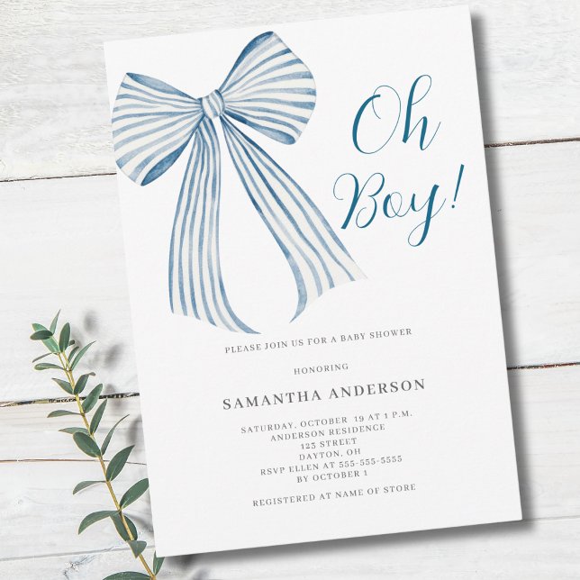 Blå båge oh pojke baby shower inbjudningar (Skapare uppladdad)