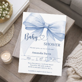 Blå båge pojke Baby Shower Inbjudningar