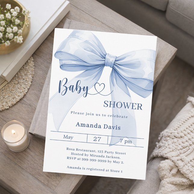 Blå båge pojke Baby Shower Inbjudningar (Skapare uppladdad)