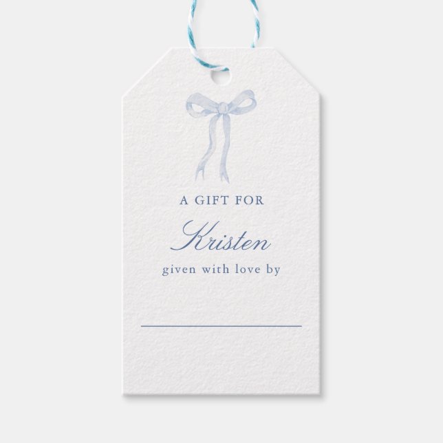 Blå båge som knyter knuten display dusch presentetikett (Framsidan)