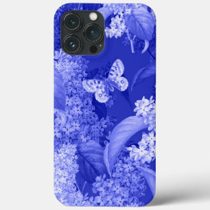 Blå bakgrund av blommor och fjäril