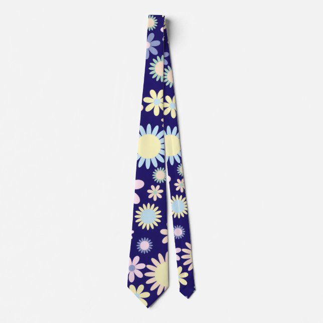 Blå Bakgrund Blommönster Slips (Framsida)