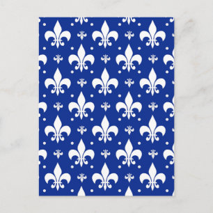 Blå Bakgrund Fleur-de-lis Mönsterdesign Vykort