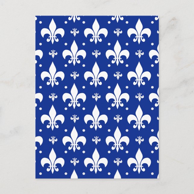 Blå Bakgrund Fleur-de-lis Mönsterdesign  Vykort (Framsida)