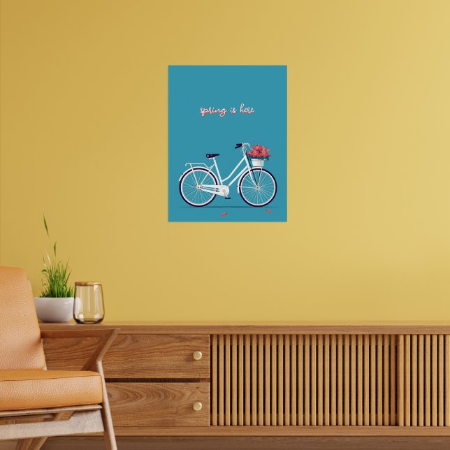 Blå bakgrund för vit Rosa från cykel Blå bakgrund Poster (Vardagsrum 2)