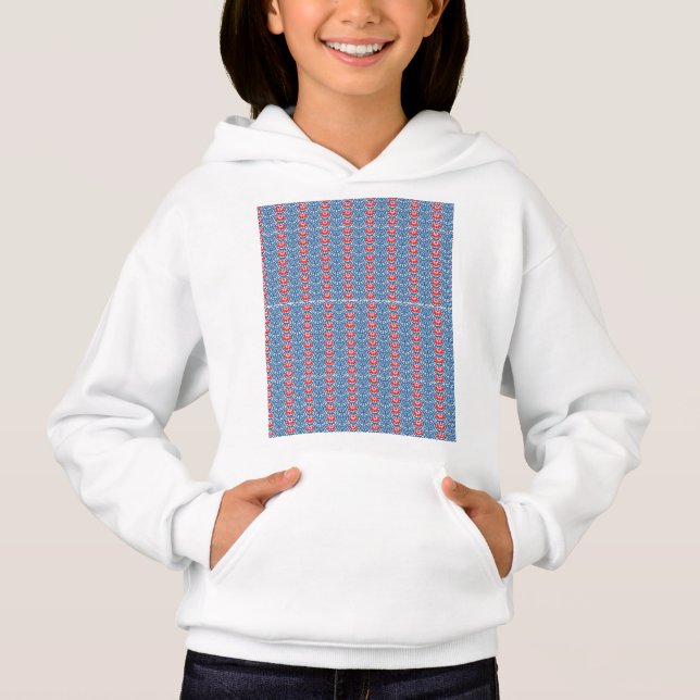 blå bakgrund med röd och vit design t shirt (Framsida)