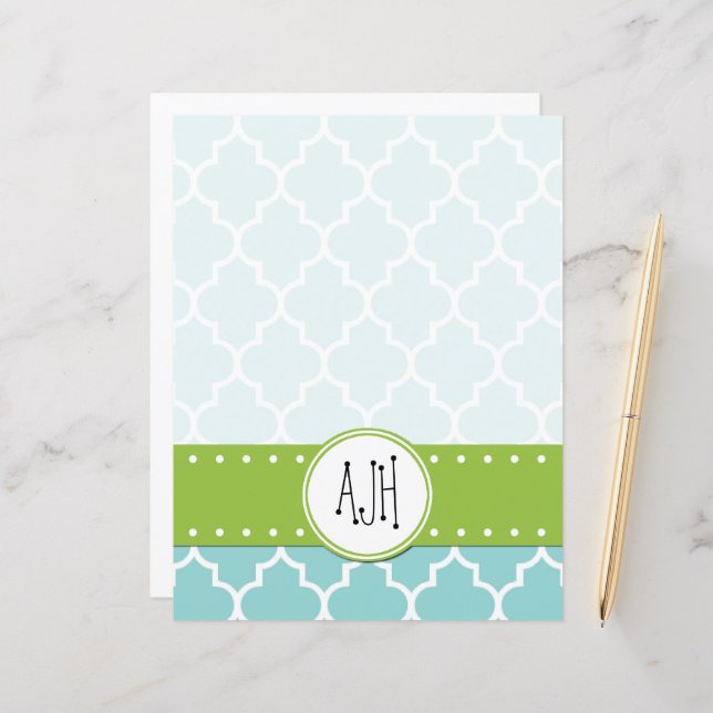 Blå bakverk, kvatrefoil, Trellis, Monogram (Fram/Back In Situ)