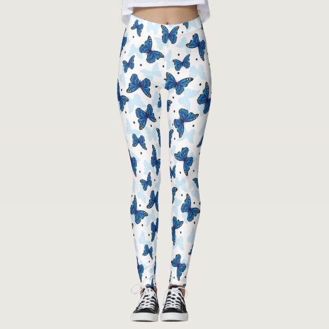Blå baljväxter av arten Teal Monarch Butterfly Mön Leggings (Framsida)