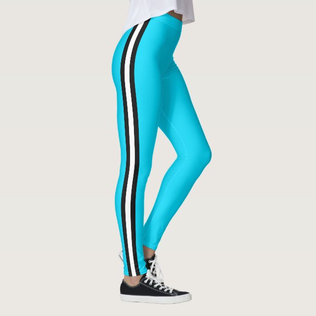Blå baljväxter av svart och vit Rand Himmel Leggings (Höger)