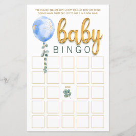 Blå ballong baby shower Bingo spelkort