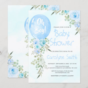 Blå ballong baby shower inbjudan