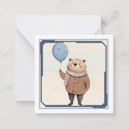 Blå Ballong Björn i Brun Tröja Rutat Halsduk Anteckningskort