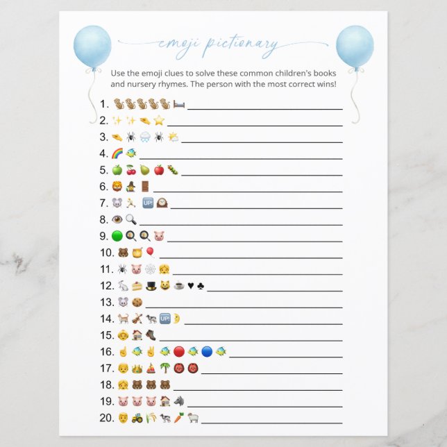 Blå ballong-emojiböcker Baby Shower-lek (Framsida)