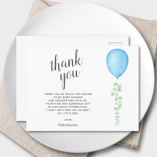 Blå ballong Eucalyptus Baby Shower Tack Vykort
