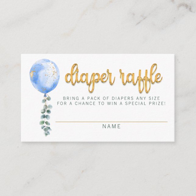 Blå ballong Eucalyptus Babyskor Diaper Raffle Tilläggskort (Framsida)