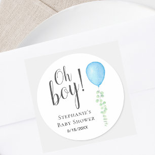 Blå ballong Eukalyptus Baby Shower  Runt Klistermärke