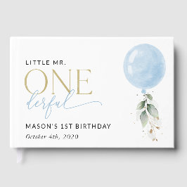 Blå ballong, eukalyptus, Greenery, första födelsed Gästböcker