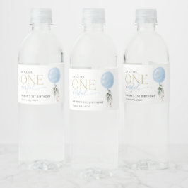 Blå ballong, eukalyptus, Greenery, första födelsed Vattenflaskor Etikett