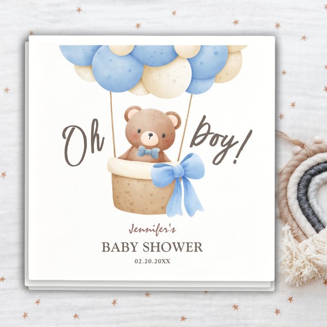 Blå ballong för Cute Nalle | Boy Baby Shower Pappersservett (Skapare uppladdad)