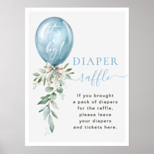 Blå ballong Greenery Baby Shower Raffle Poster
