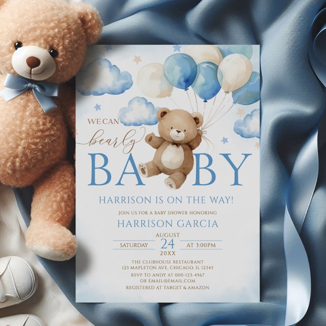 Blå ballong kan knappt vänta på baby shower inbjudningar (Skapare uppladdad)
