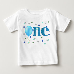 Blå ballong och konfetti första födelsedag t shirt
