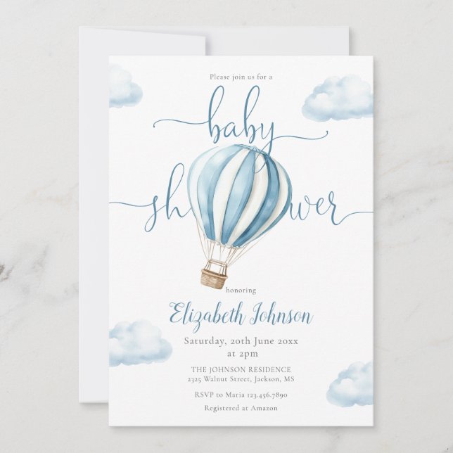 Blå ballong QR-kod foto pojke baby shower Inbjudningar (Framsida)