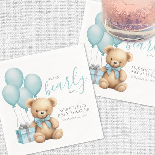 Blå Ballong Teddybjörn Bebisens Första Fest Pappersservett