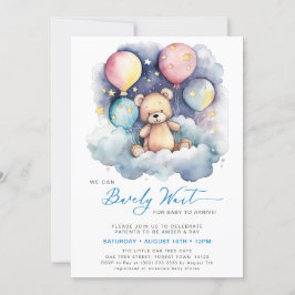 Blå ballong vi kan barly Wait Boy Baby Shower Inbjudningar