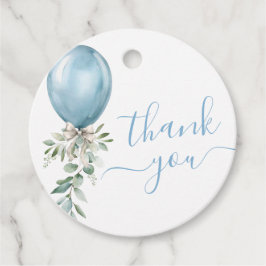 Blå ballongen Bow Greenery Baby Shower Tack Gåvor Etiketter