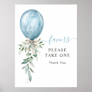Blå ballongen Greenery Baby Shower tar en tjänst Poster