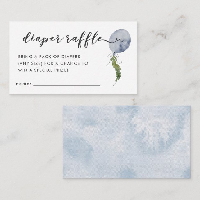 Blå ballongens babyskor Diaper Raffle Biljett Tilläggskort (Fram/baksida)