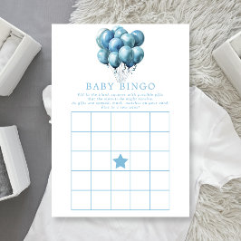 Blå ballonger akvarell pojke baby shower bingo inbjudningar