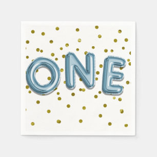 Blå ballonger Guldkonfetti ONE 1-års födelsedagsfe Pappersservett