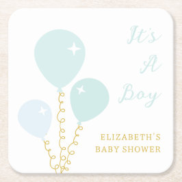 Blå ballonger pojke baby shower underlägg papper kvadrat