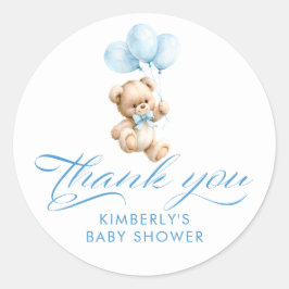 Blå ballonger Teddybjörn Baby Shower Tack Runt Klistermärke