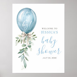 Blå ballonggrönska Baby Shower Välkommen Poster