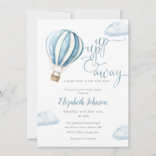 Blå ballongpojke QR-kod foto baby shower Inbjudningar