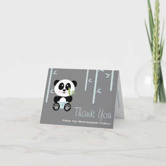 Blå bambu-panda i dagstidningar Babykläder Tack Kort (Framsida)