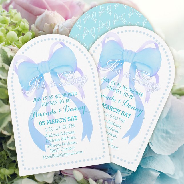 Blå band baby boy showerbåge inbjudningar (Blue Ribbon Baby Shower Invitation Card)