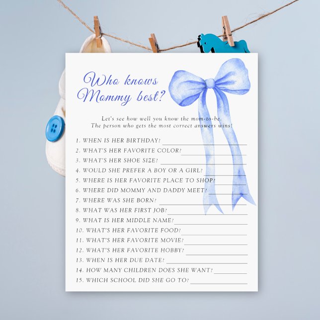 Blå band baby shower Vem vet mest om mamma spel (Skapare uppladdad)