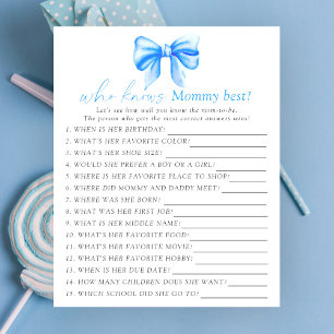 Blå band baby shower Vem vet mest om mamma-spelet
