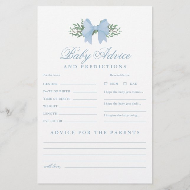 Blå Band Babyråd och Förutsägelser Brud Shower Spe (Framsida)