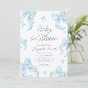 Blå Band Blommig Bebis I Knopp Baby Shower Inbjudningar