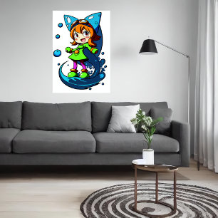 Blå band för unga gröntar AI Art Poster